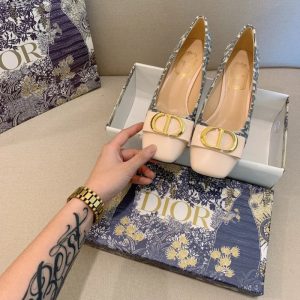AAAA Replica Dior Square Toe Colorblock Embroidered Pumps