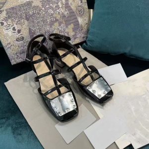AAAA Replica Dior Women Fashion Metal Buckle Square Toe Hollow Chunky High Heels