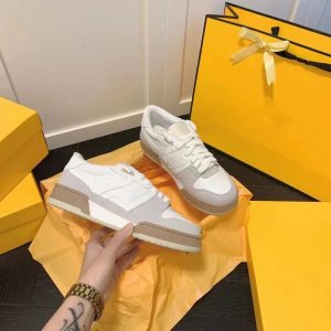 AAAA Replica Fendi Men And Women Retro Sports Shoes Casual Thick Bottom Leather White Shoes Sneakers