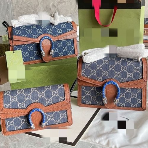 AAAA Replica Gucci Denim & Leather Shoulder Bag