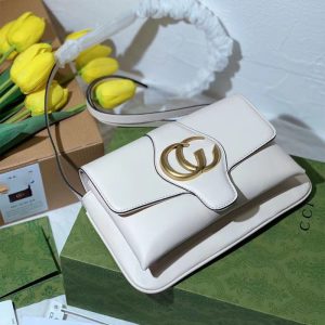 AAAA Replica Gucci Women 1955 Retro Double G Print Horsebit Saddle Shoulder Bag