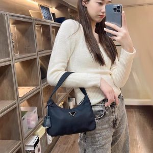 AAAA Replica Prada Women Retro Nylon One Shoulder Baguette Handbag