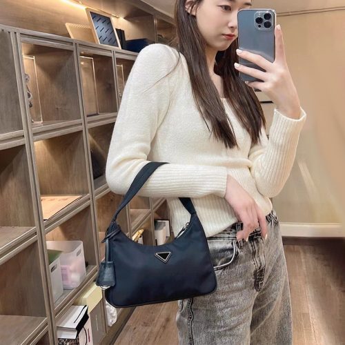 AAAA Replica Prada Women Retro Nylon One Shoulder Baguette Handbag