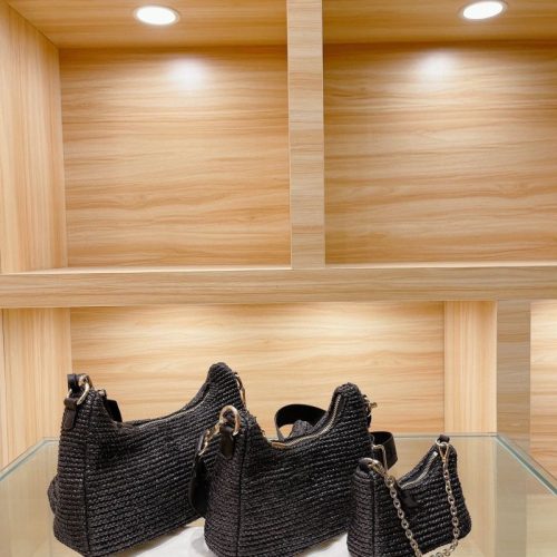 AAAA Replica Prada Women Underarm Fashion Straw Shoulder Messenger Bag