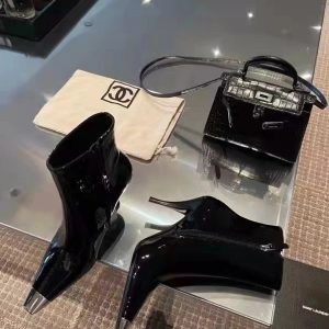 AAAA Replica YSL Patent Leather Pointed-Toe Stiletto Ankle Boots