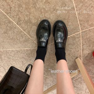 Aaaa Replica Prada College Style Round Toe Platform Solid Color Leather Shoes