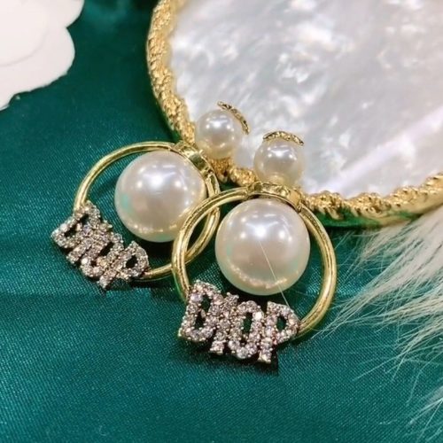 Fashion Imitation Pearl Geometric Round Rhinestone Earrings