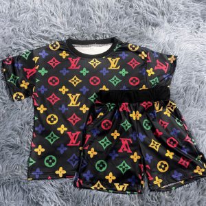 Kids Fashion Monogram Print Short-Sleeved T-Shirt And Shorts Two-Piece Set