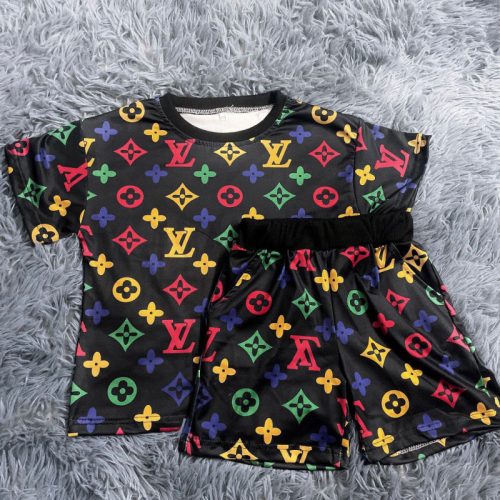 Kids Fashion Monogram Print Short-Sleeved T-Shirt And Shorts Two-Piece Set