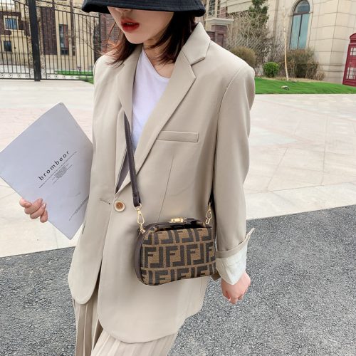 Leather Women'S Bag 2022 Spring And Summer New Small Bag Used Bag Mini Boston One-Shoulder Messenger FL Retro Printing Bag