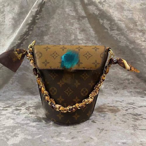 Relica Designer Louis Vuitton Women Fashion Old Flower Pattern Solid Color Simple Crossbody Bucket Bag