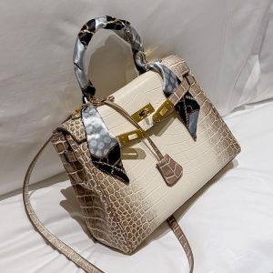 Replica Design Hermes Women Crocodile Pattern Diagonal Soft Leather Himalayan Kelly Large-Capacity Bag