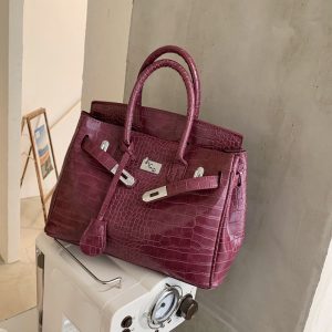 Replica Design Hermes Women Crocodile Pattern Kelly Bag One-Shoulder Diagonal Large-Capacity Portable Large
