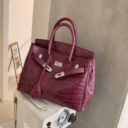 Replica Design Hermes Women Crocodile Pattern Kelly Bag One-Shoulder Diagonal Large-Capacity Portable Large
