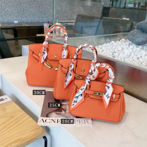 Replica Design Hermes Women Leather Platinum Lychee Pattern Large-Capacity Kelly Bag