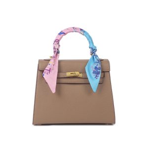 Replica Design Hermes Women Silk Scarf Kelly Bag Leather Large-Capacity Messenger One-Shoulder Platinum Bag