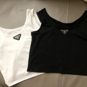 Replica Designe Prada Women Summer Simple Letter Solid Color Short Vest