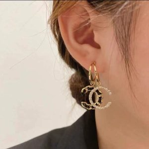 Replica Designer 925 Silver Needle Diamond Leather Woven C Hoop Earrings