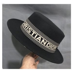 Replica Designer Autumn And Winter Woolen Flat Top Hat Panama British Retro Flat Brim Woolen Hat