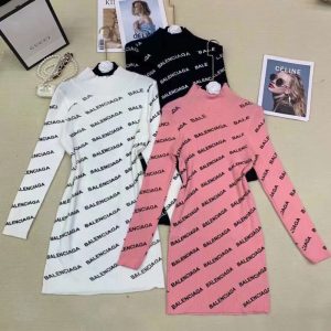 Replica Designer Balenciaga Alphabet Half Turtleneck Knit Dress