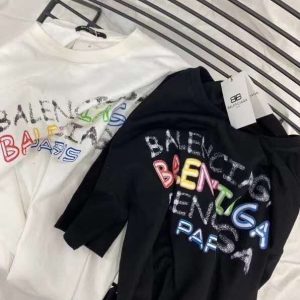 Replica Designer Balenciaga Multicolor Letters Short-Sleeved Cotton Round Neck T-Shirt