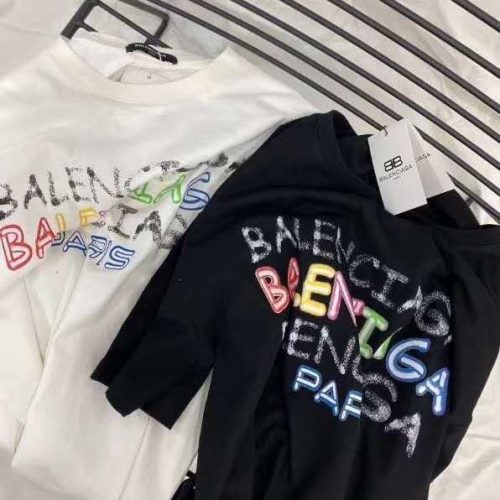 Replica Designer Balenciaga Multicolor Letters Short-Sleeved Cotton Round Neck T-Shirt
