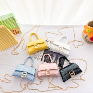 Replica Designer Balenciaga Stone Pattern Metal Chain Crossbody Kids Girls Bag