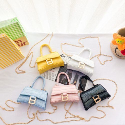 Replica Designer Balenciaga Stone Pattern Metal Chain Crossbody Kids Girls Bag