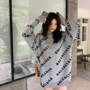 Replica Designer Balenciaga Women Alphabet Jacquard Knit Sweater