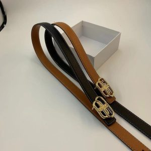 Replica Designer Balenciaga Women Double B Gold Buckle Letter Belt