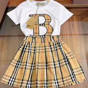 Replica Designer Burberry Kids Girls Short-Sleeved T-Shirt And Shirts 2pcs Set