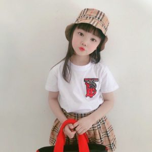 Replica Designer Burberry Kids Girls Short-Sleeved T-Shirt And Shirts 2pcs Set