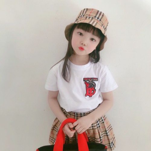 Replica Designer Burberry Kids Girls Short-Sleeved T-Shirt And Shirts 2pcs Set