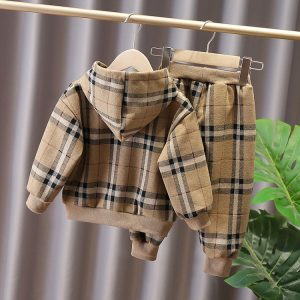 Replica Designer Burberry Plaid Pocket Hoodie And Sweatpants Kids Set