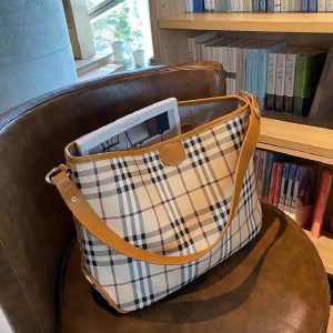 Replica Designer Burberry Retro Khaki Plaid Shoulder Messenger Bag