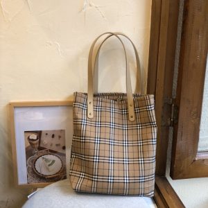 Replica Designer Burberry Retro Khaki Plaid Tote Bag