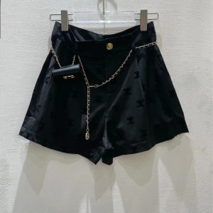 Replica Designer Celine Acetate Flocking Shorts Summer Women High Waist Casual Ice Silk Wide Leg Bottom