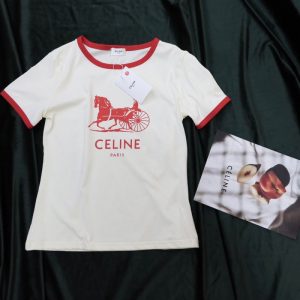Replica Designer Celine Carriage Letter Print Color Matching Short-Sleeved T-Shirt