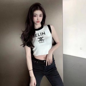 Replica Designer Celine Contrast Color Knitted Camisole