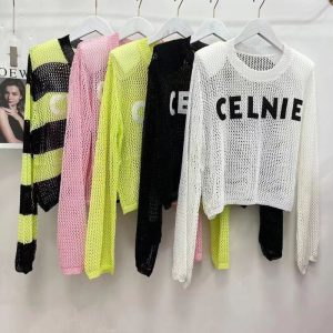 Replica Designer Celine Hollowed Out Knitted Long-Sleeved Top