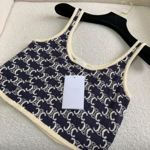 Replica Designer Celine Retro Casual Short Knitted Vest Sling Top