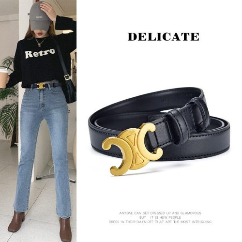 Replica Designer Celine Women Fashion Classic Double C Metal Buckle Leather Belt