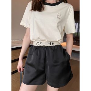 Replica Designer Celine Women Ice Silk Acetate Letter Webbing Fashion Loose Shorts