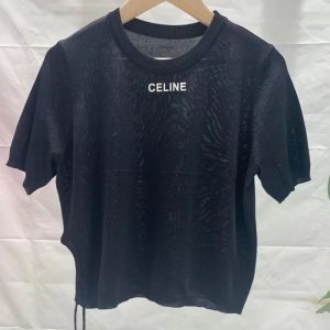Replica Designer Celine Women Round Neck Knitted Short-Sleeved T-Shirt