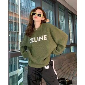 Replica Designer Celine Women Round Neck Long-Sleeved Knitted Sweater