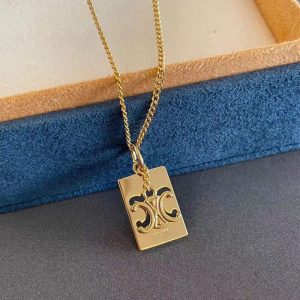 Replica Designer Celine Women Simple Light Luxury Carving Square Pendant Necklace