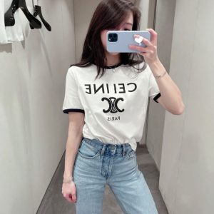 Replica Designer Celine Women Spring And Summer Letter Printing Short Sleeve Simple Casual T-Shirt