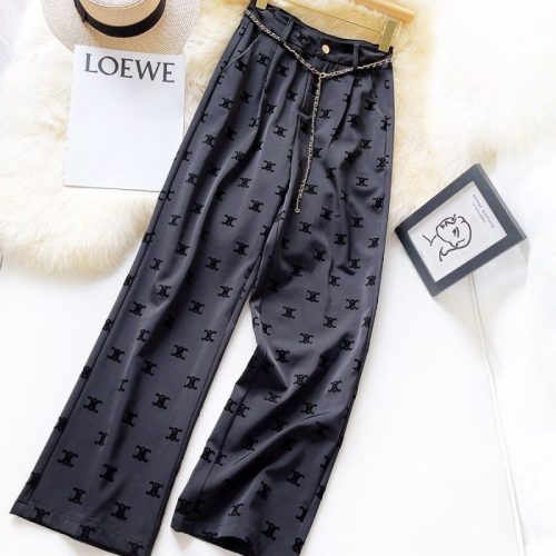 Replica Designer Celine Women'S Fashion High Waist Wide Leg Pants