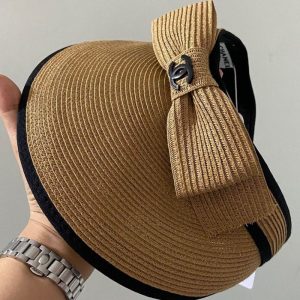Replica Designer Chanel Bow Decorative Double C Letter Straw Empty Top Hat