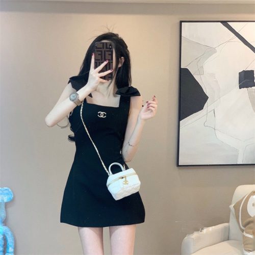 Replica Designer Chanel Bowknot Decor Black Mini Dress